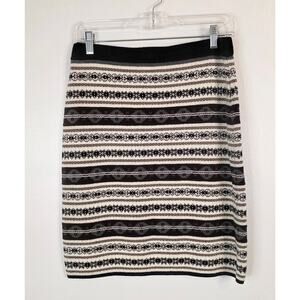 Etcetera Sweater Skirt Stretchy Black White Gray Stripe Knee Length Size S